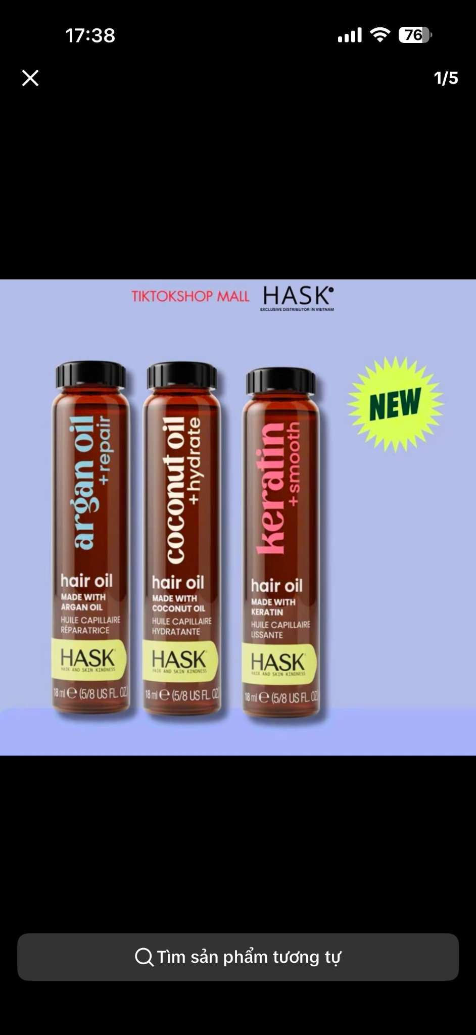 Bộ ba serum dưỡng tóc HASK 18ml: Argan Oil, Coconut Oil và Keratin